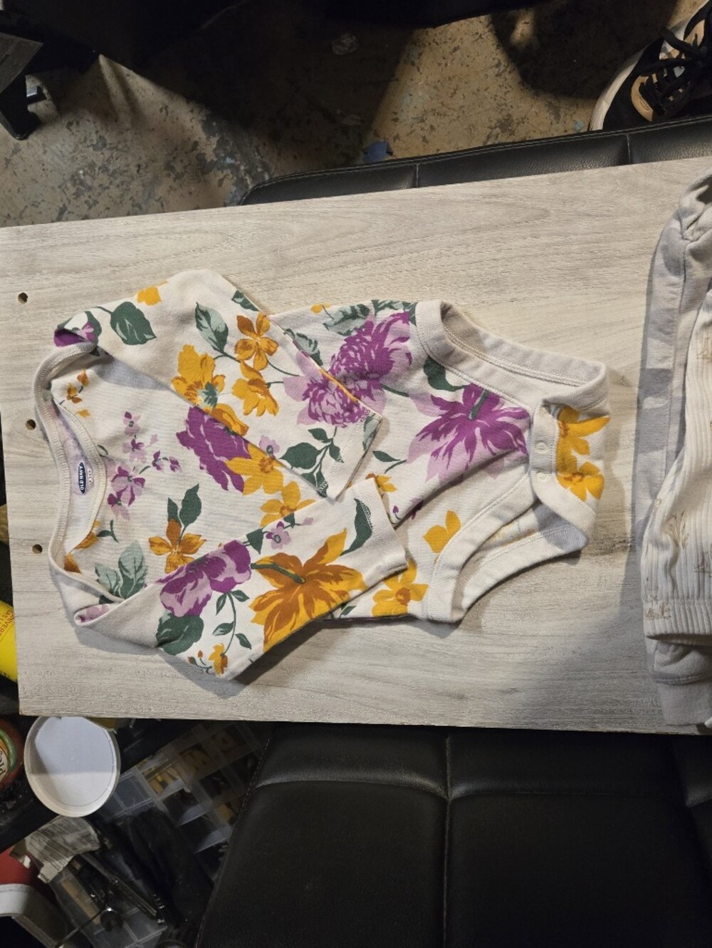 5/$25 Old Navy Floral Long-Sleeve Bodysuit in Purple & Yellow